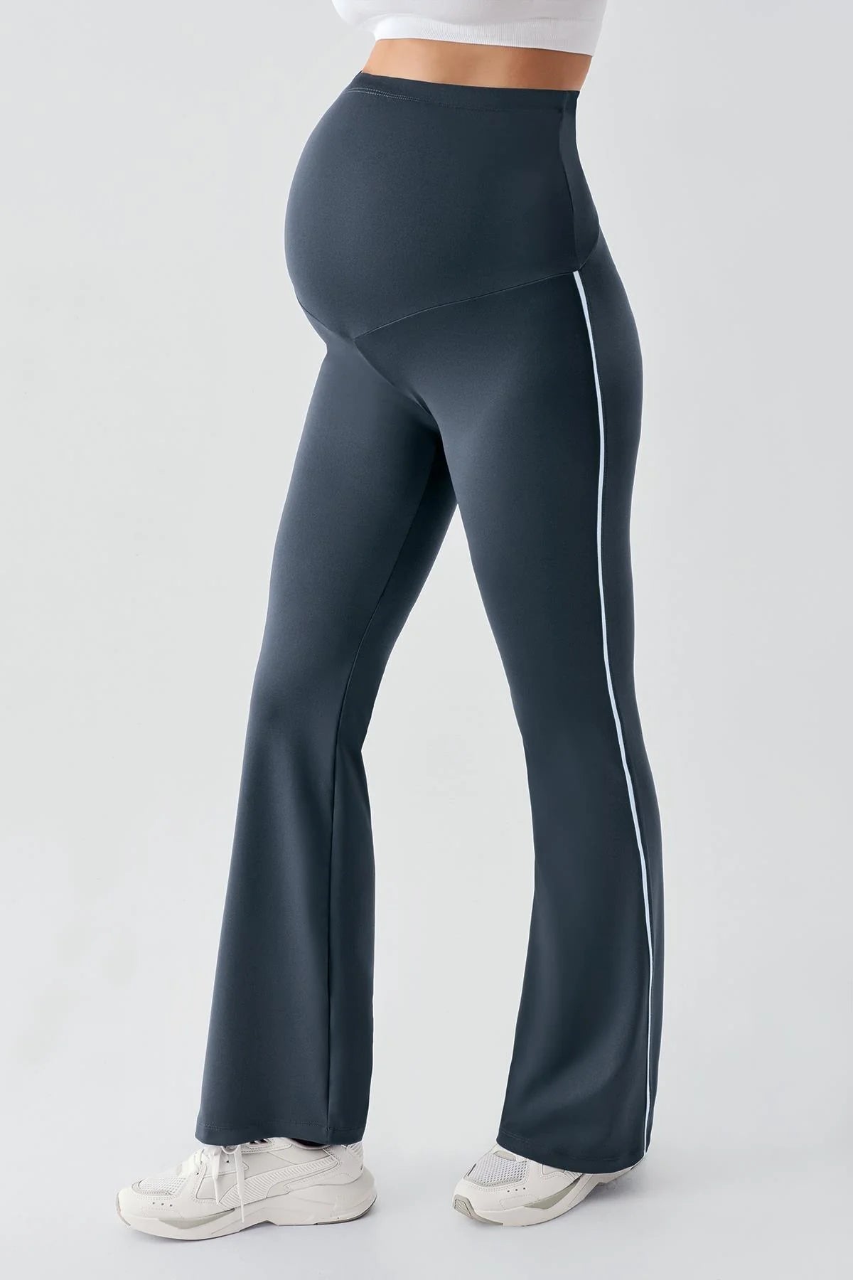 Piped Flared High Waist Stretch Shaping Maternity Leggings Anthracite - LT9025