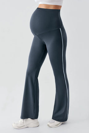 Piped Flared High Waist Stretch Shaping Maternity Leggings Anthracite - LT9025