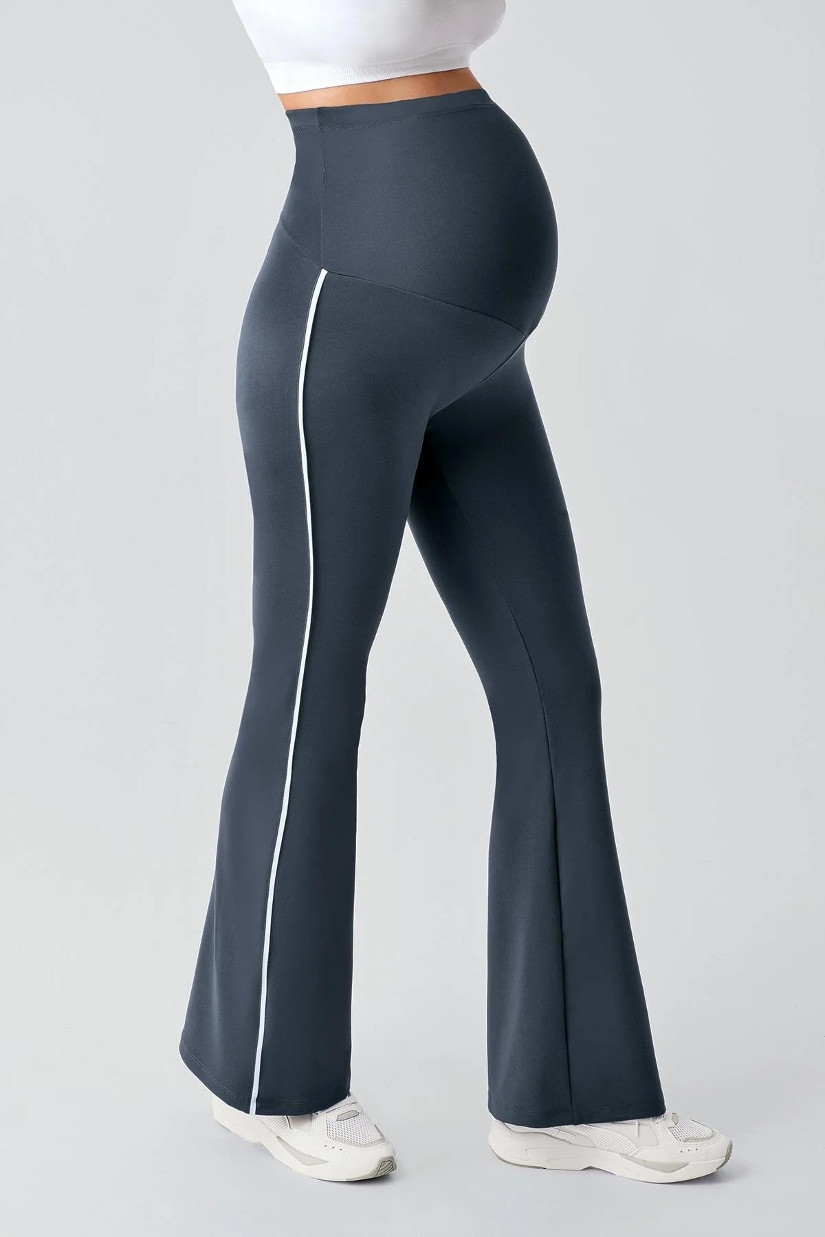 Piped Flared High Waist Stretch Shaping Maternity Leggings Anthracite - LT9025