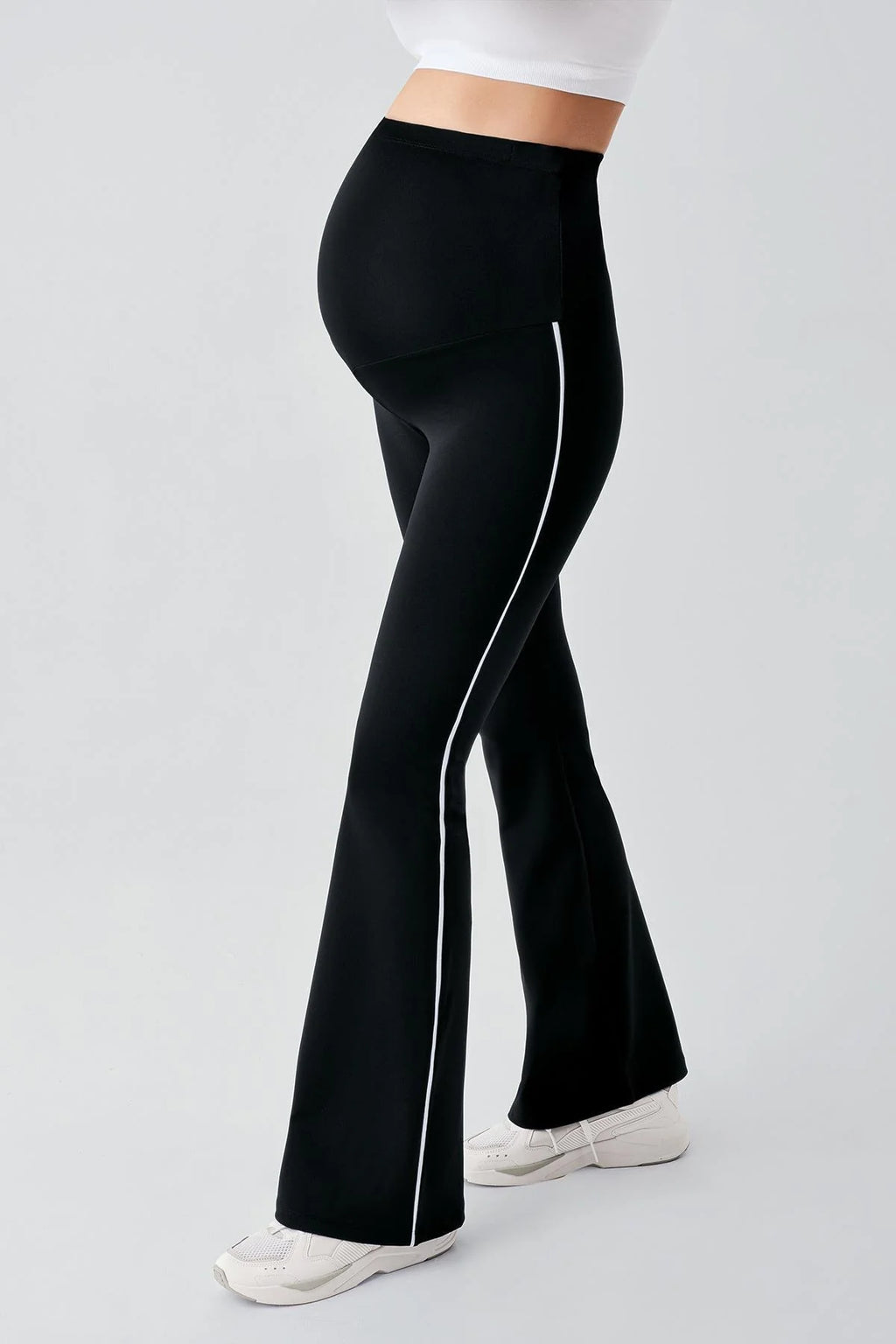 Piped Flared High Waist Stretch Shaping Maternity Leggings Black - LT9025