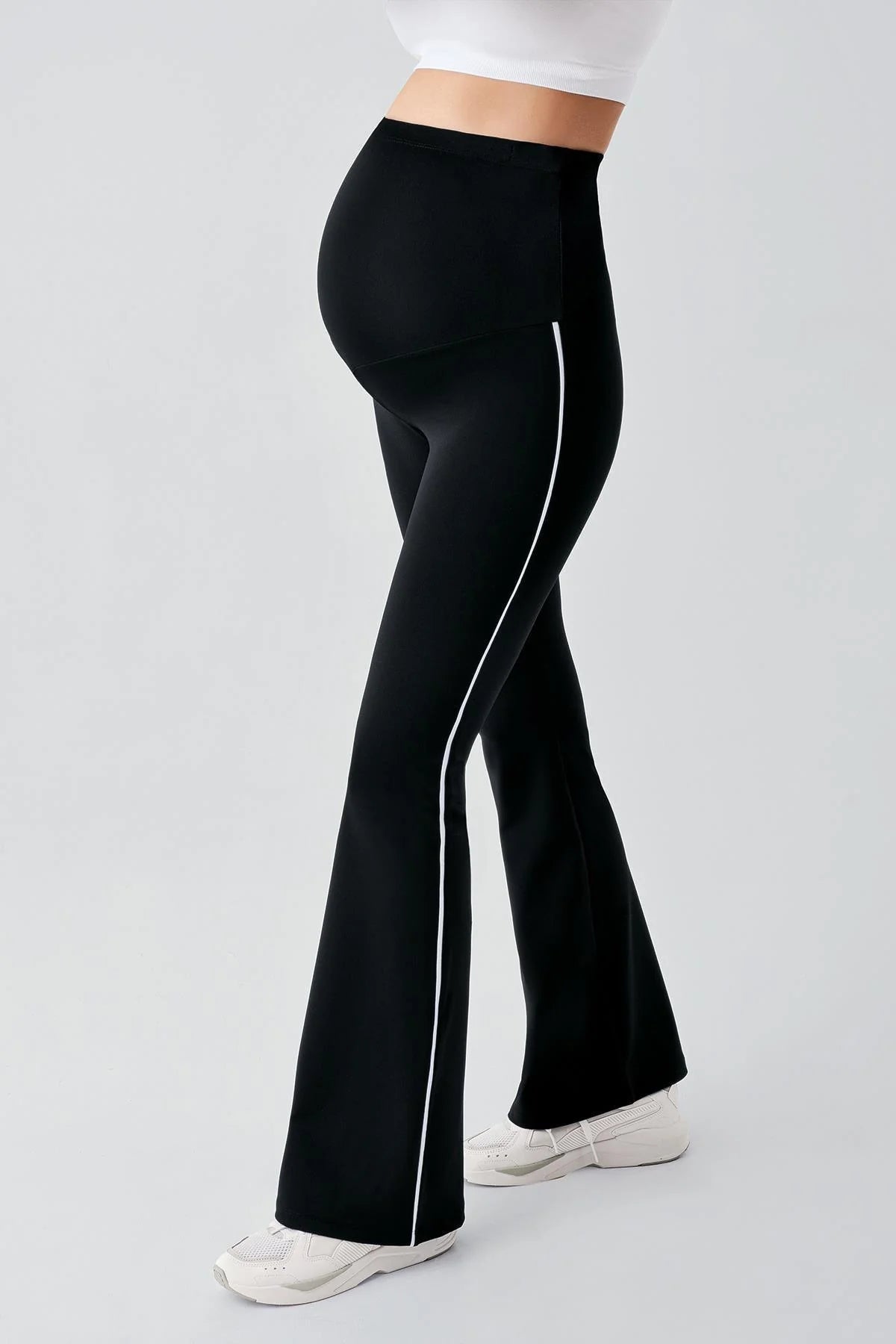 Piped Flared High Waist Stretch Shaping Maternity Leggings Black - LT9025