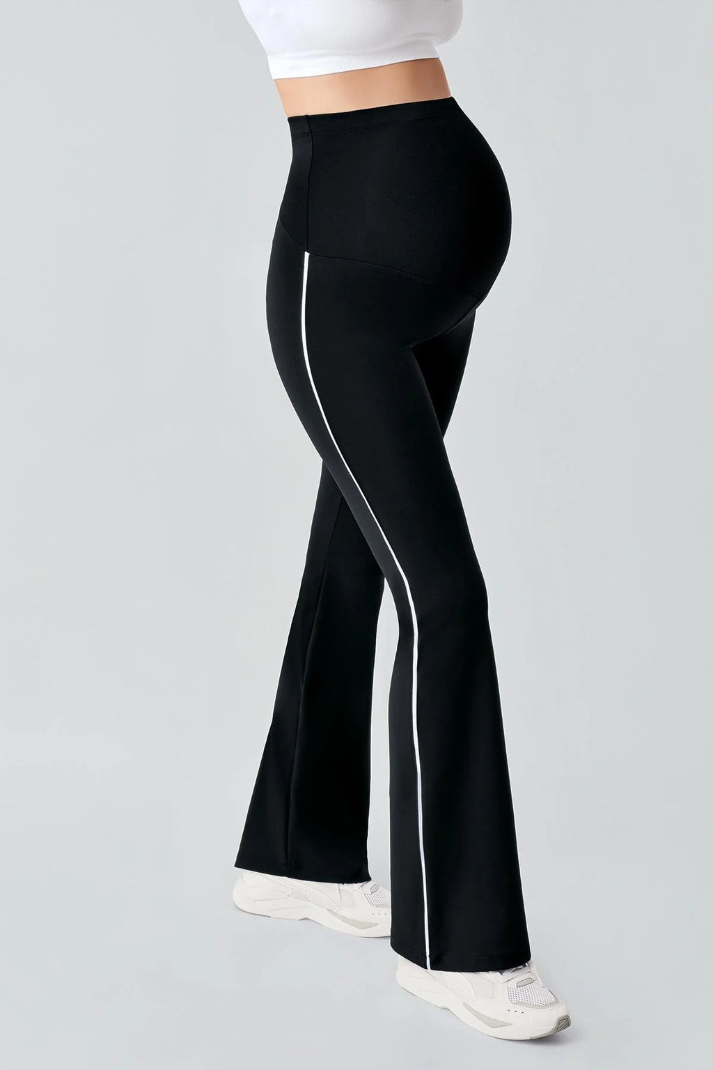 Piped Flared High Waist Stretch Shaping Maternity Leggings Black - LT9025