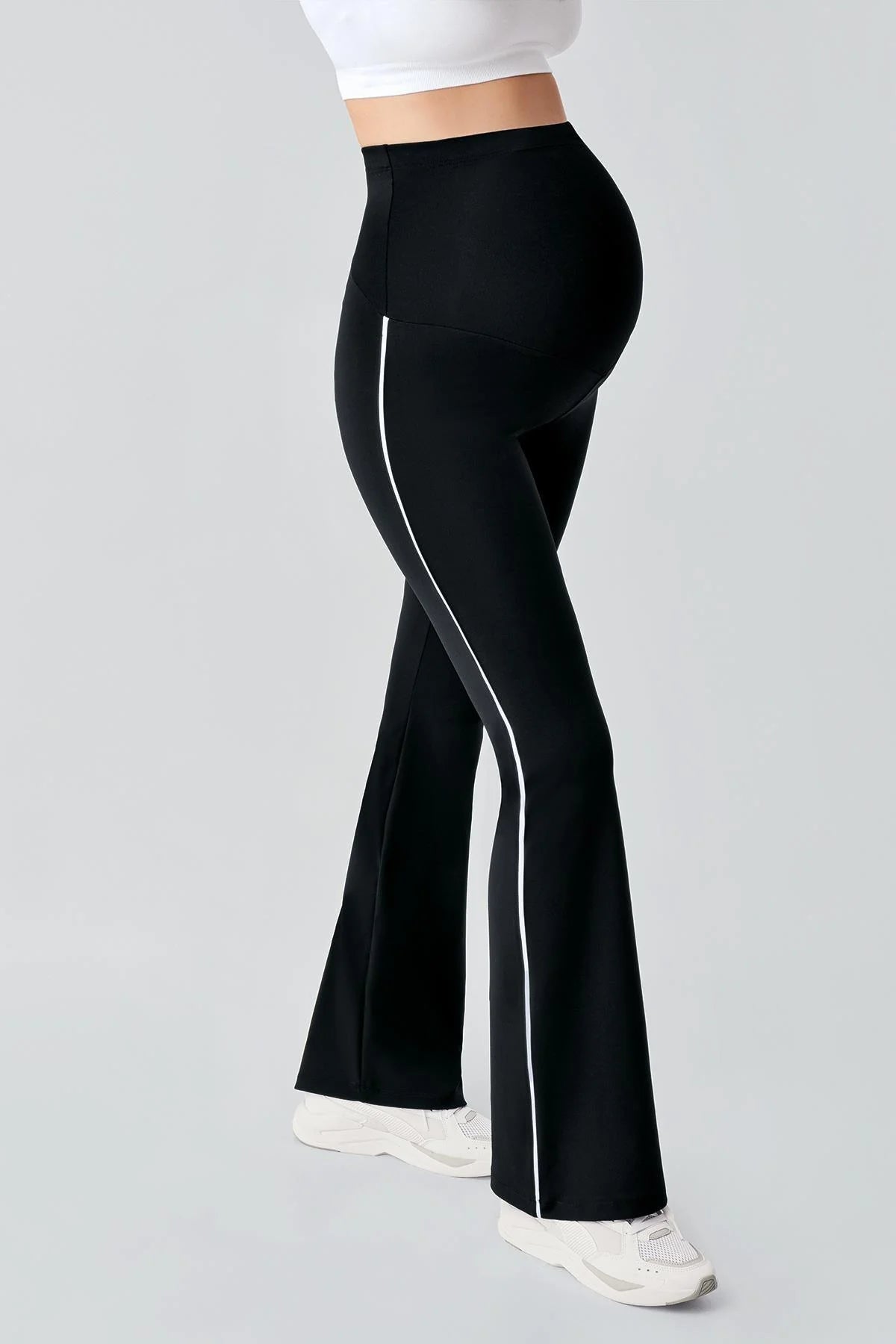 Piped Flared High Waist Stretch Shaping Maternity Leggings Black - LT9025