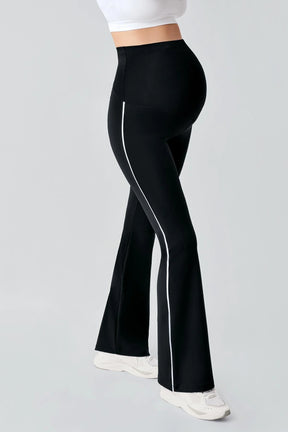 Piped Flared High Waist Stretch Shaping Maternity Leggings Black - LT9025