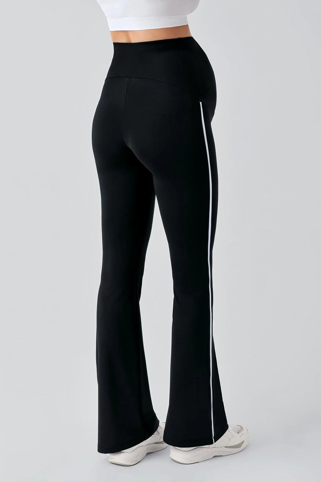 Piped Flared High Waist Stretch Shaping Maternity Leggings Black - LT9025