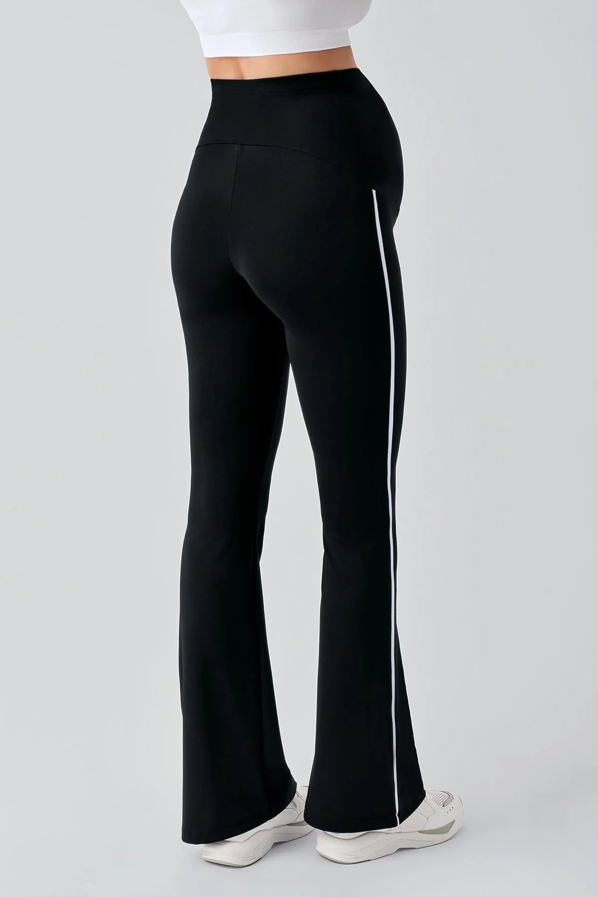 Piped Flared High Waist Stretch Shaping Maternity Leggings Black - LT9025