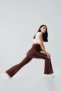Piped Flared High Waist Stretch Shaping Maternity Leggings Coffee - LT9025