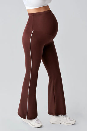 Piped Flared High Waist Stretch Shaping Maternity Leggings Coffee - LT9025
