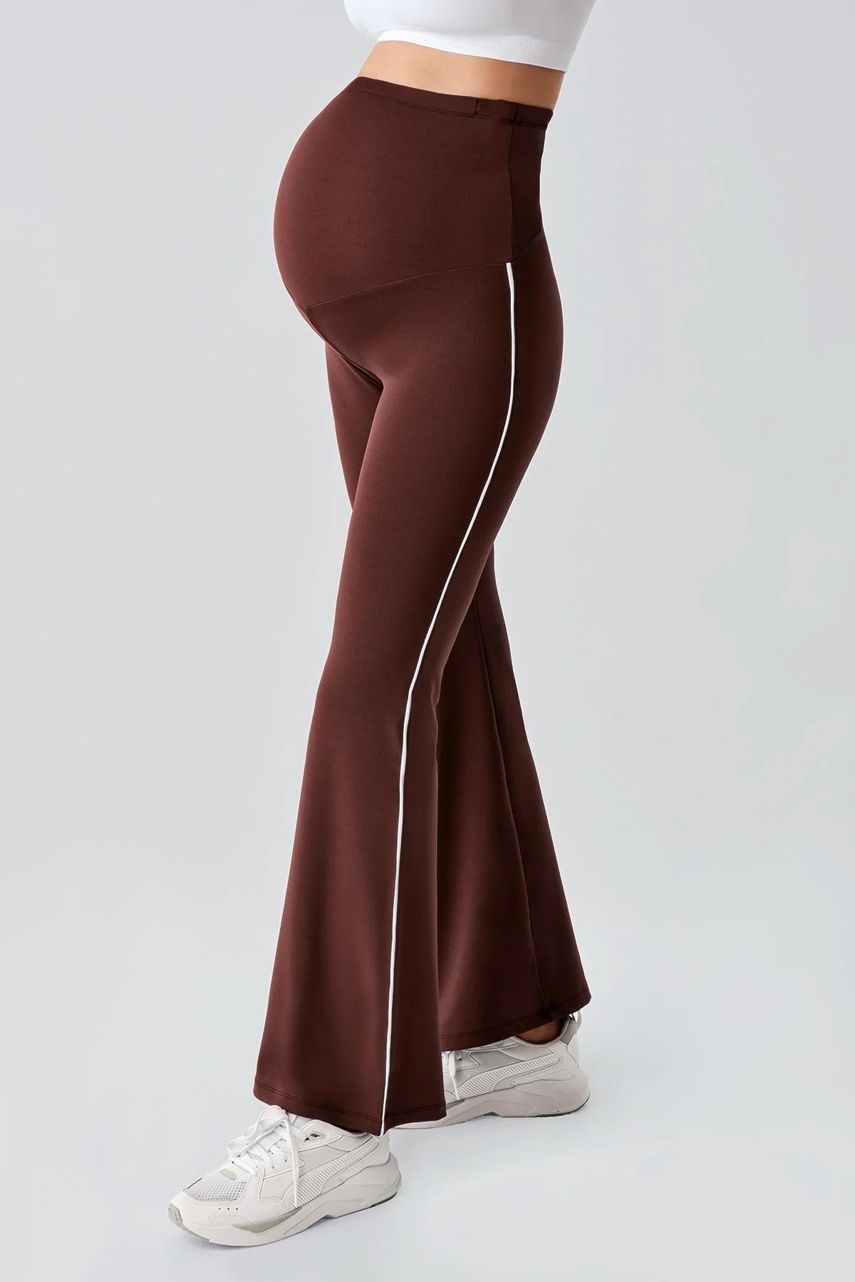Piped Flared High Waist Stretch Shaping Maternity Leggings Coffee - LT9025