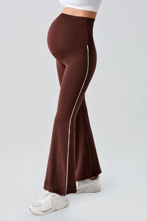 Piped Flared High Waist Stretch Shaping Maternity Leggings Coffee - LT9025