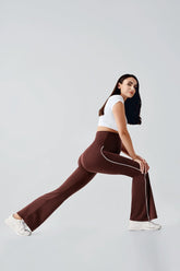 Piped Flared High Waist Stretch Shaping Maternity Leggings Coffee - LT9025