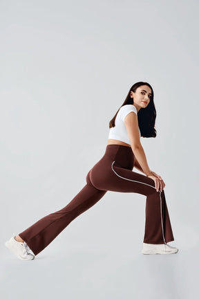 Piped Flared High Waist Stretch Shaping Maternity Leggings Coffee - LT9025