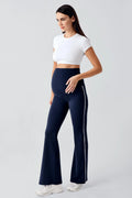 Piped Flared High Waist Stretch Shaping Maternity Leggings Navy Blue - LT9025