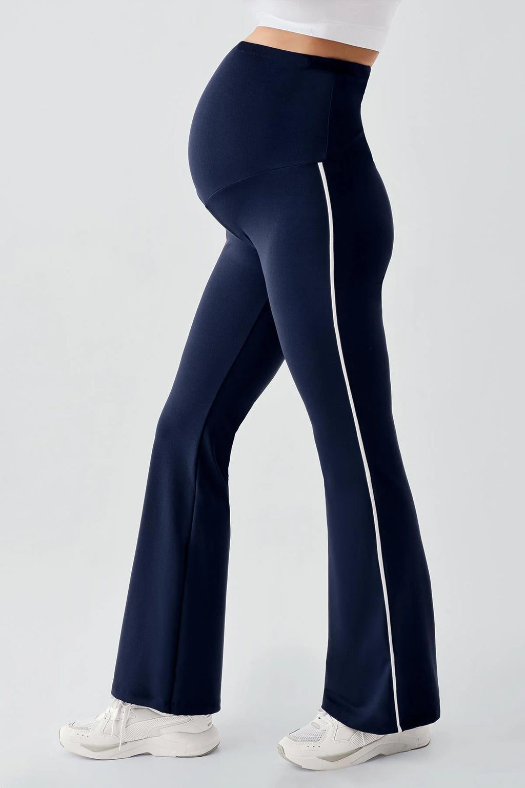 Piped Flared High Waist Stretch Shaping Maternity Leggings Navy Blue - LT9025