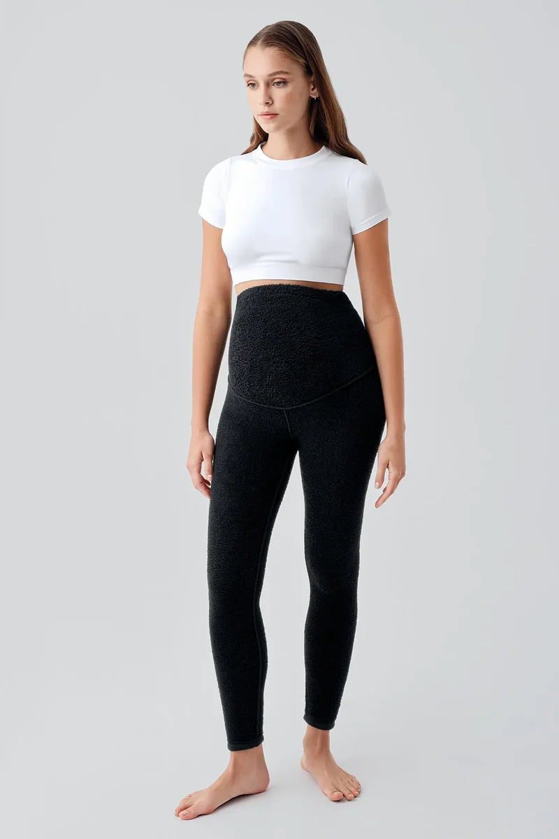 Extra Thick Plush Outer Adjustable Waist Winter Thermal Maternity Leggings Black - LT9026