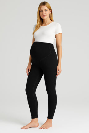 Extra Thick Plush Outer Adjustable Waist Winter Thermal Maternity Leggings Black - LT9026