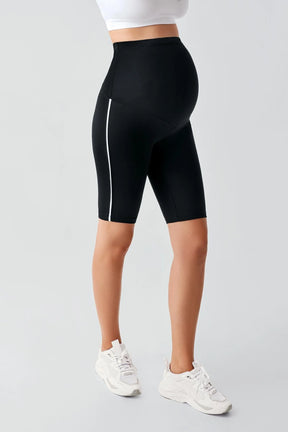 Piped Biker Flexible Adjustable Waist Maternity Shorts Leggings Black - LT9027
