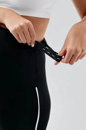 Piped Biker Flexible Adjustable Waist Maternity Shorts Leggings Black - LT9027