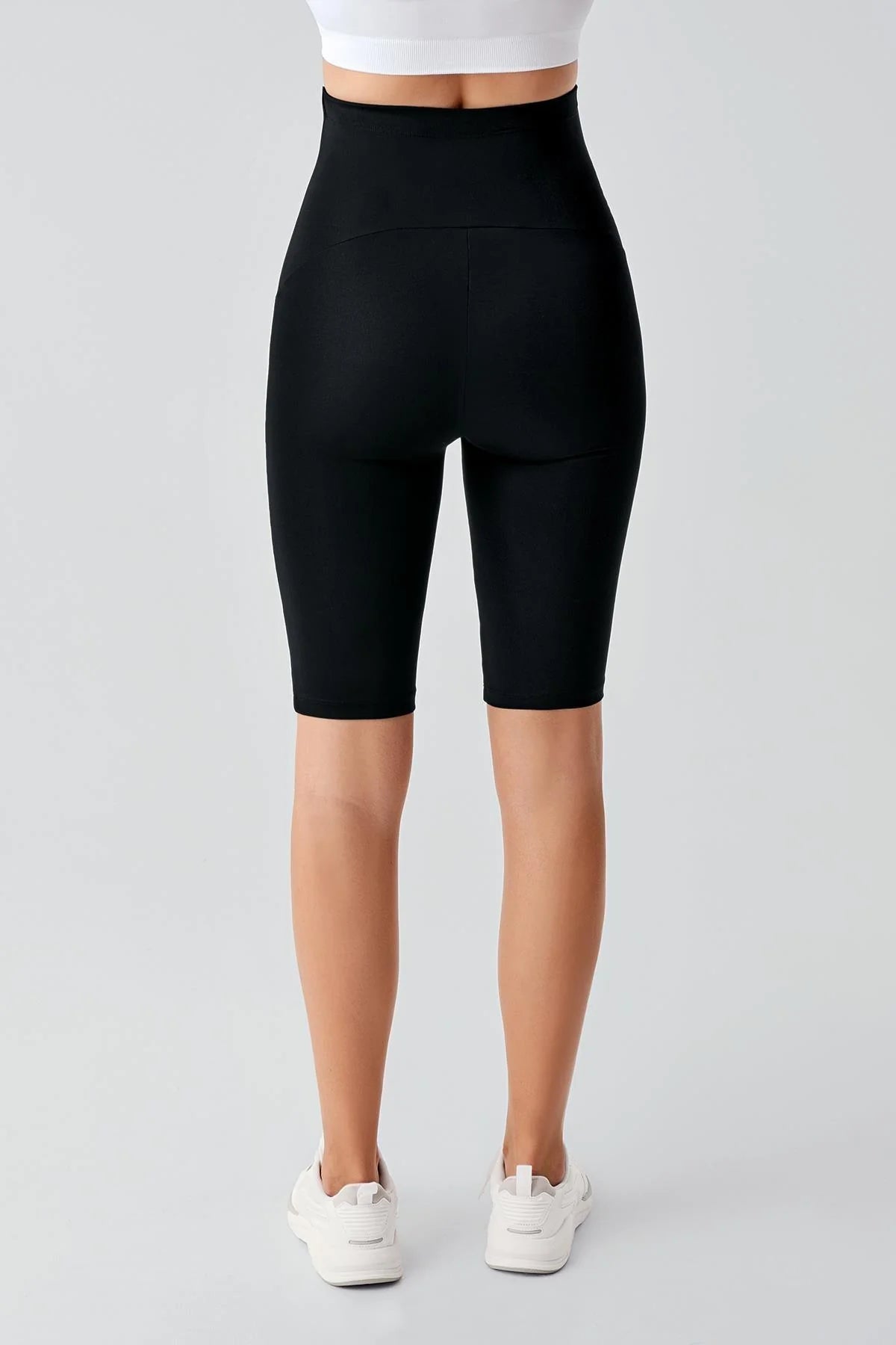 Piped Biker Flexible Adjustable Waist Maternity Shorts Leggings Black - LT9027