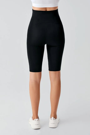 Piped Biker Flexible Adjustable Waist Maternity Shorts Leggings Black - LT9027