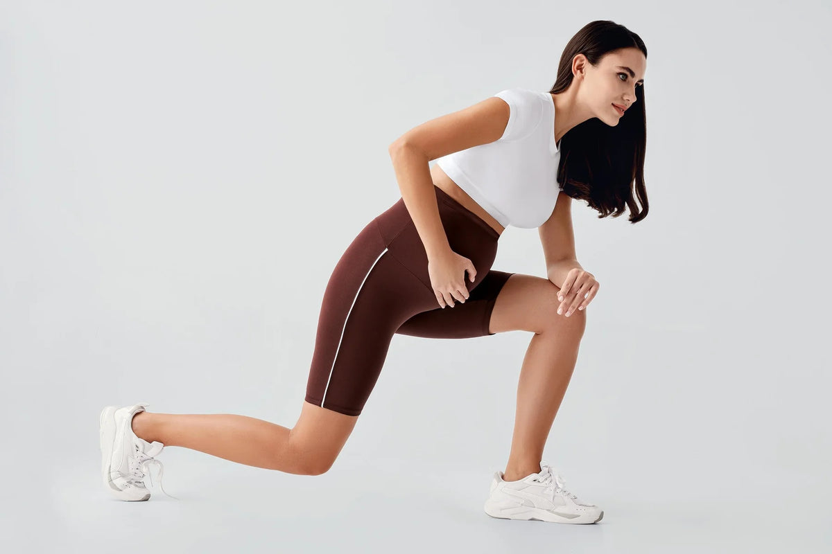 Piped Biker Flexible Adjustable Waist Maternity Shorts Leggings Coffee - LT9027