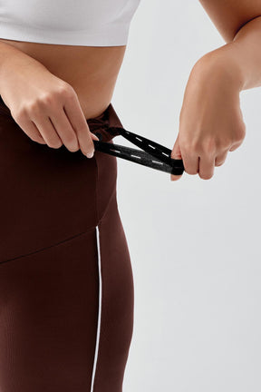 Piped Biker Flexible Adjustable Waist Maternity Shorts Leggings Coffee - LT9027