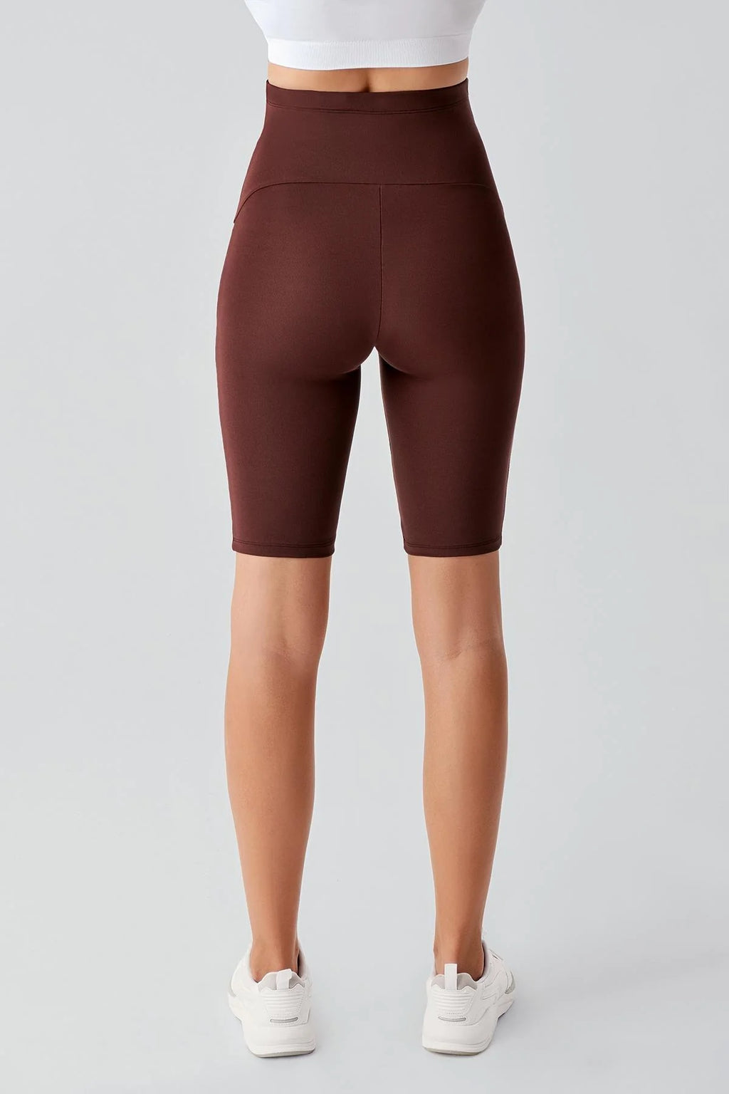 Piped Biker Flexible Adjustable Waist Maternity Shorts Leggings Coffee - LT9027
