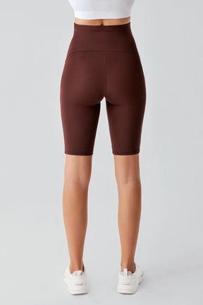 Piped Biker Flexible Adjustable Waist Maternity Shorts Leggings Coffee - LT9027