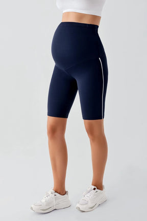 Piped Biker Flexible Adjustable Waist Maternity Shorts Leggings Navy Blue - LT9027