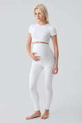 Adjustable High Waist Long Stretch Cotton Maternity Leggings White - LT9028