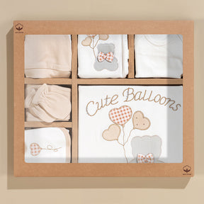 Cute Balloons Themed Hospital Outfit 10-Piece Set Newborn Baby Coffee (0-6 Months) - S001.2018