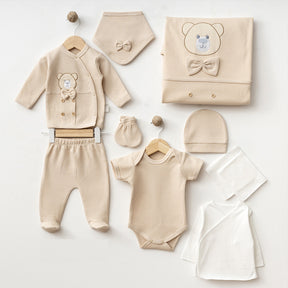 Bow Tie Teddy Bear Themed Hospital Outfit 10-Piece Set Newborn Baby Boy Beige (0-6 Months) - S001.2105