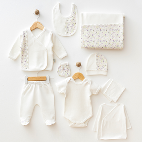 Flower Themed Waffle Hospital Outfit 10-Piece Set Newborn Baby Ecru (0-6 Months) - S001.2106.10