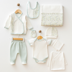 Flower Themed Waffle Hospital Outfit 10-Piece Set Newborn Baby Mint (0-6 Months) - S001.2106.11