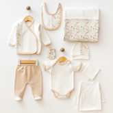 Flower Themed Waffle Hospital Outfit 10-Piece Set Newborn Baby Beige (0-6 Months) - S001.2106.12