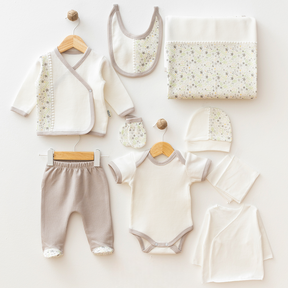 Flower Themed Waffle Hospital Outfit 10-Piece Set Newborn Baby Grey (0-6 Months) - S001.2106.5