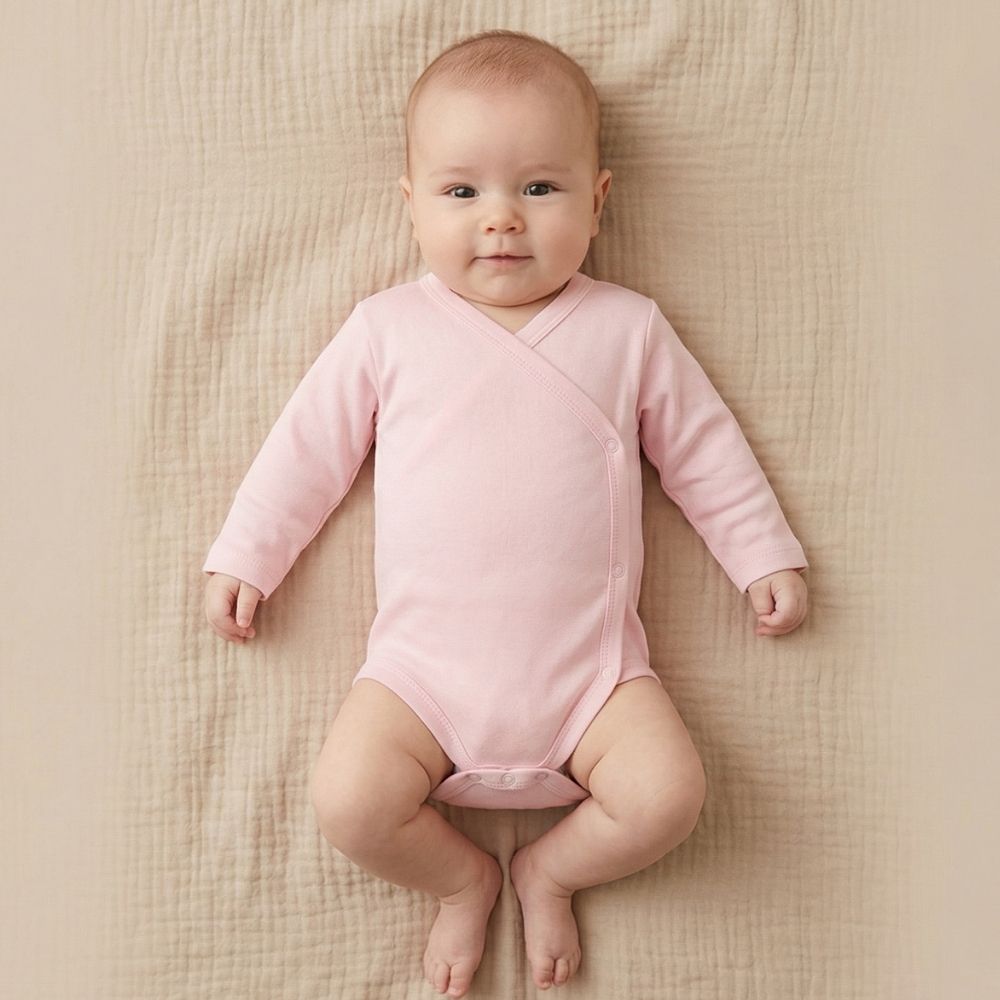 Double Breasted Baby Bodysuit Pink (0-3 Months) - S001.5903
