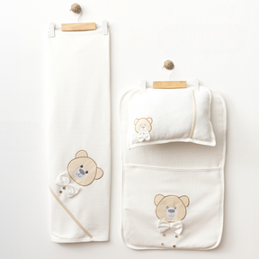 Bow Tie Teddy Bear Baby Blanket & Diaper Changing Cushion Ecru - S001.8809.10