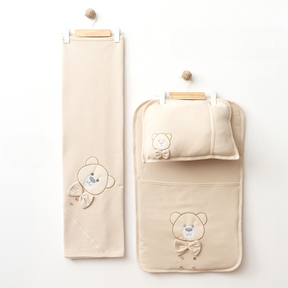 Bow Tie Teddy Bear Baby Blanket & Diaper Changing Cushion Beige - S001.8809.12
