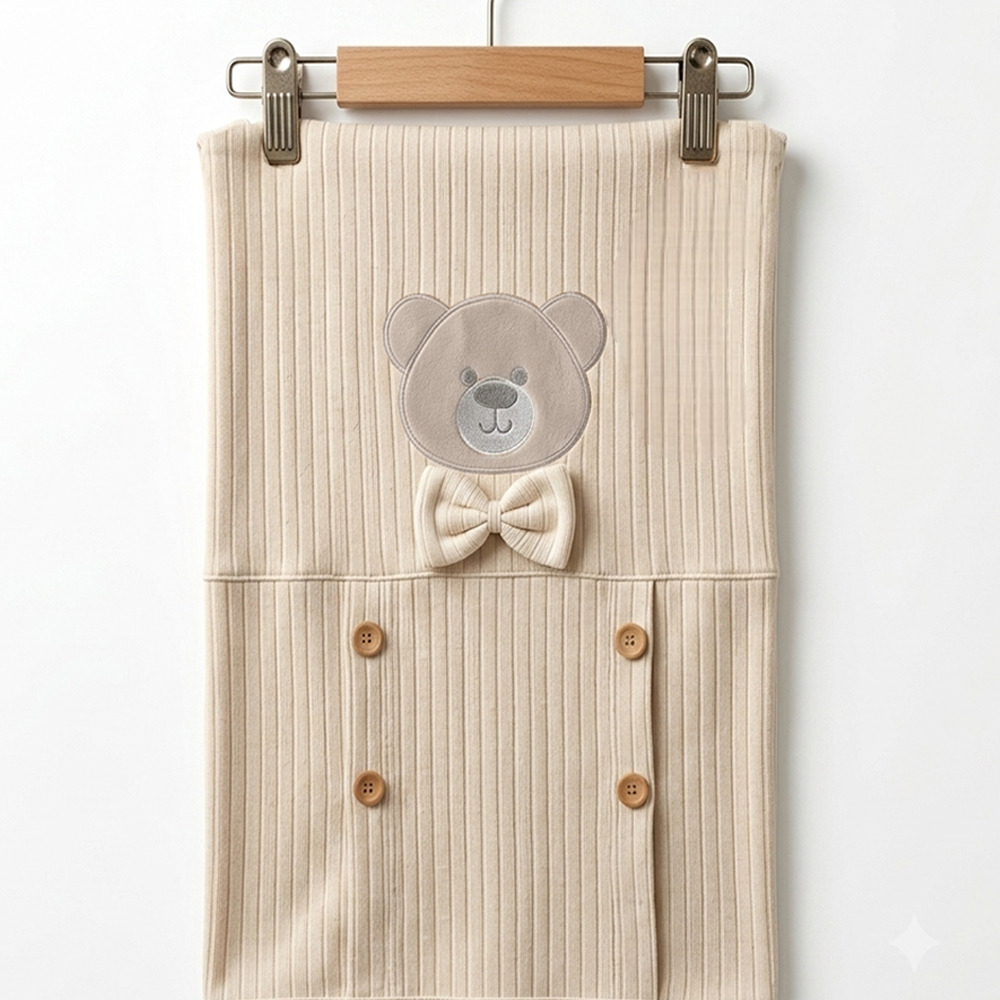 Teddy Bear Tuxedo Ribbed Cotton Baby Blanket Beige - SP001.10017.12