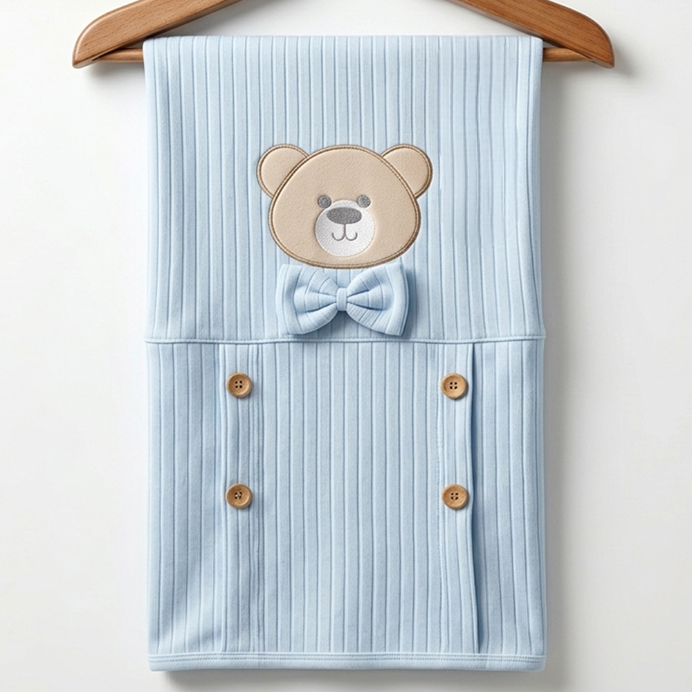 Teddy Bear Tuxedo Ribbed Cotton Baby Blanket Blue - SP001.10017.1
