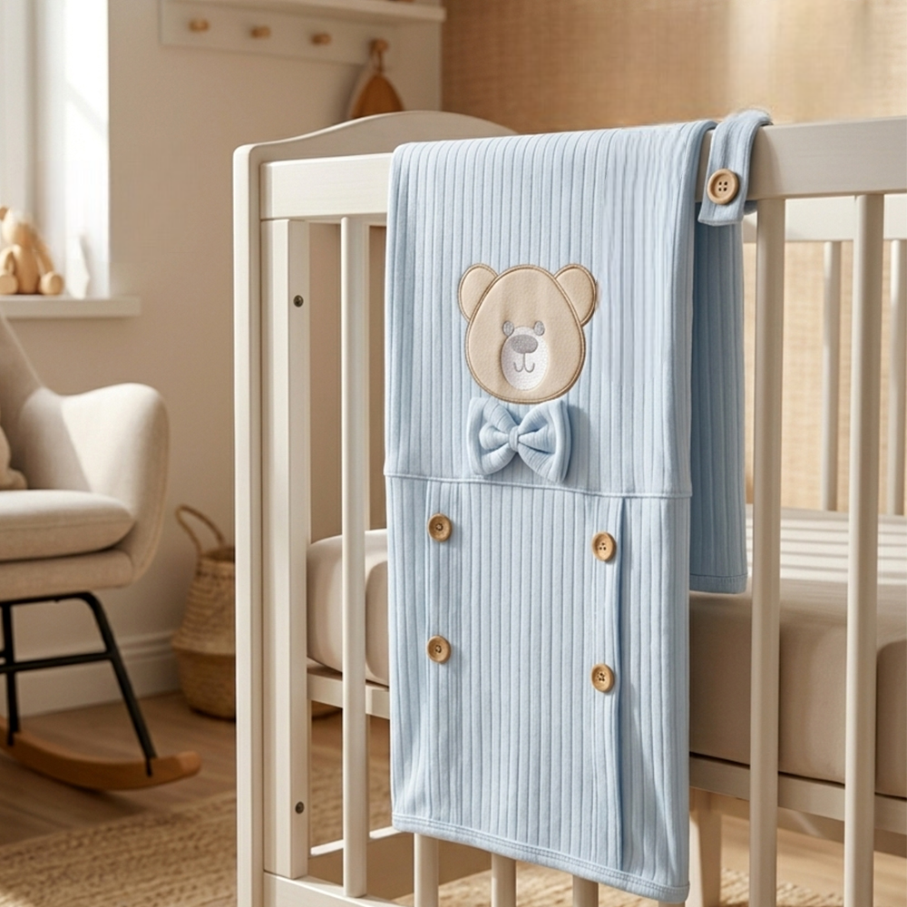 Teddy Bear Tuxedo Ribbed Cotton Baby Blanket Blue - SP001.10017.1