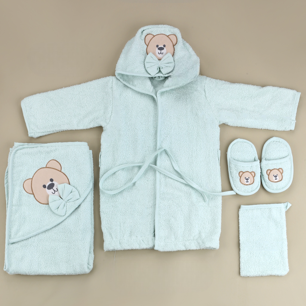 Teddy Themed Baby Bathrobe Set Mint (0-24 Months) - SP001.134.11