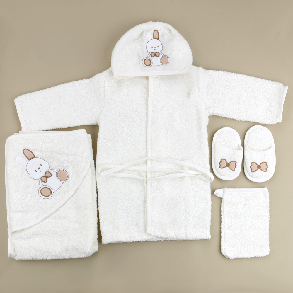 Rabbit Themed Baby Bathrobe Set Ecru (0-24 Months) - SP001.135.10