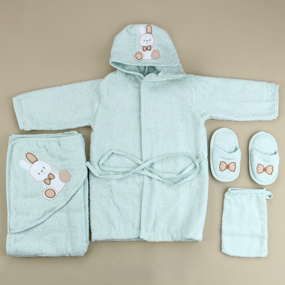 Rabbit Themed Baby Bathrobe Set Mint (0-24 Months) - SP001.135.11