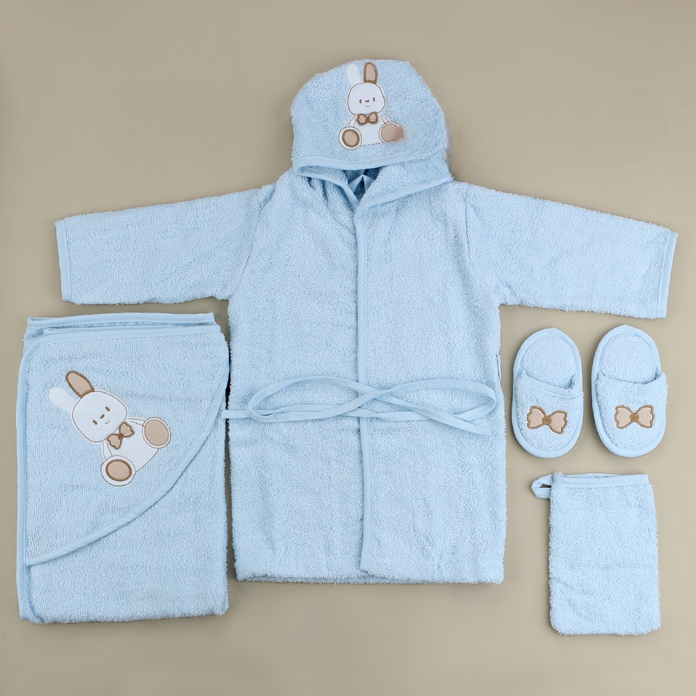 Rabbit Themed Baby Bathrobe Set Blue (0-24 Months) - SP001.135.1
