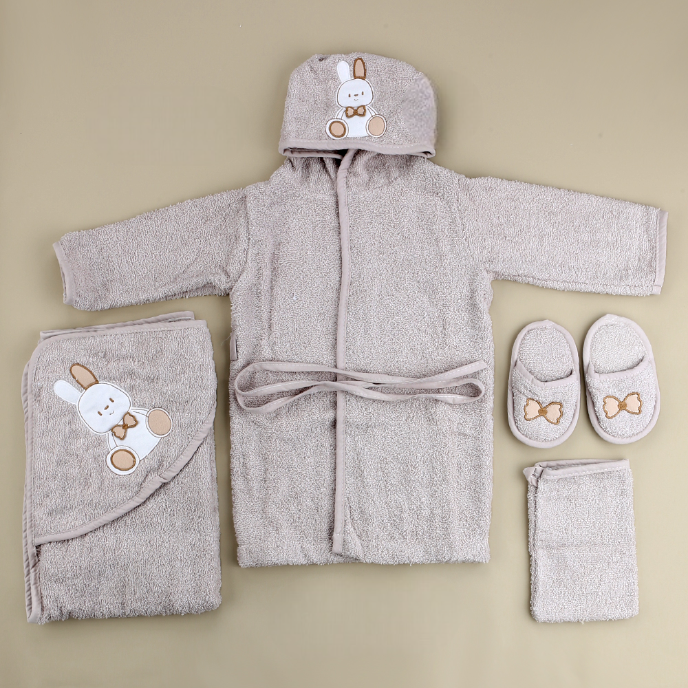 Rabbit Themed Baby Bathrobe Set Grey (0-24 Months) - SP001.135.5