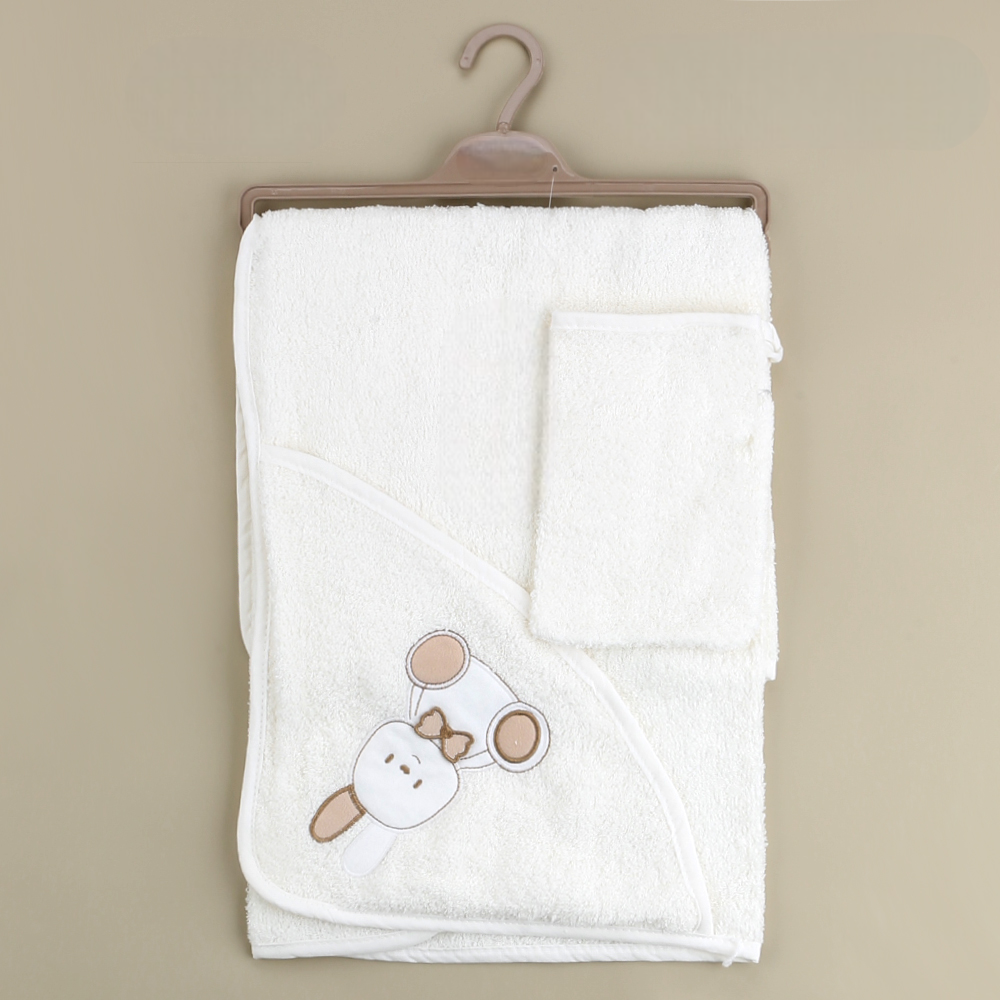 Rabbit Themed Baby Towel Ecru - SP001.137.10