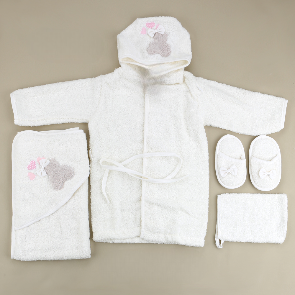 Ribbon Bear Themed Baby Bathrobe Set Ecru (0-24 Months) - SP001.155.10