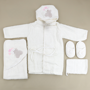 Ribbon Bear Themed Baby Bathrobe Set Ecru (0-24 Months) - SP001.155.10